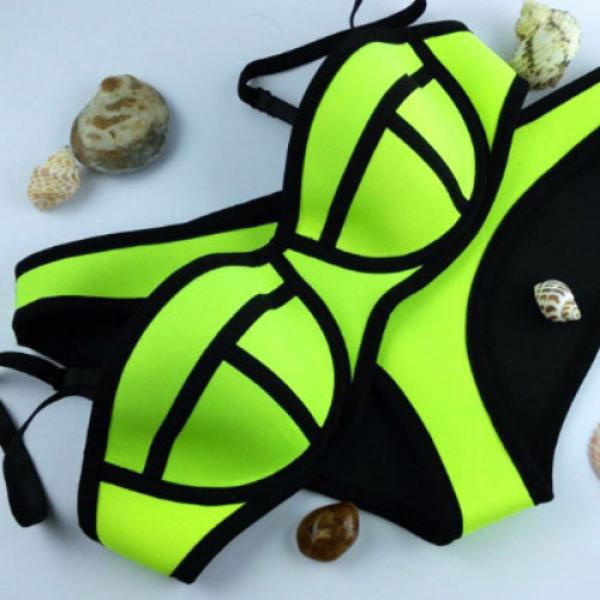 Maillot de bain Femme Bikini Neoprene Neon Fashion Swimwear Vert